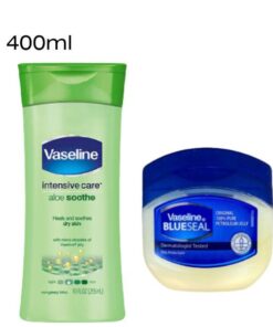 VASELINE INTENSIVE CARE LOTION 400ML ALEOSOOTH + Vaseline blueseal dermatologist tested pure petroleum